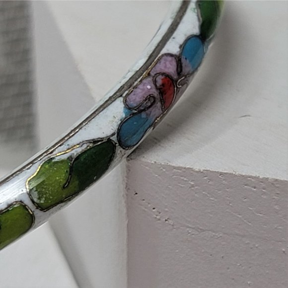 Vintage Cloisonné Bracelet White with Flowers - Picture 3 of 6